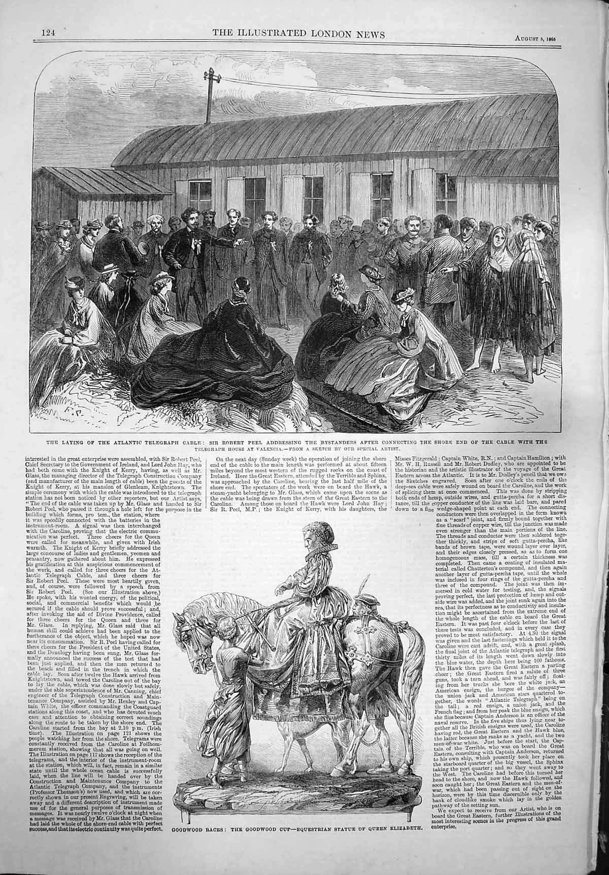 Old Antique Print 1865 Goodwood Races Cup Atlantic Telegraph Robert Peel 19th