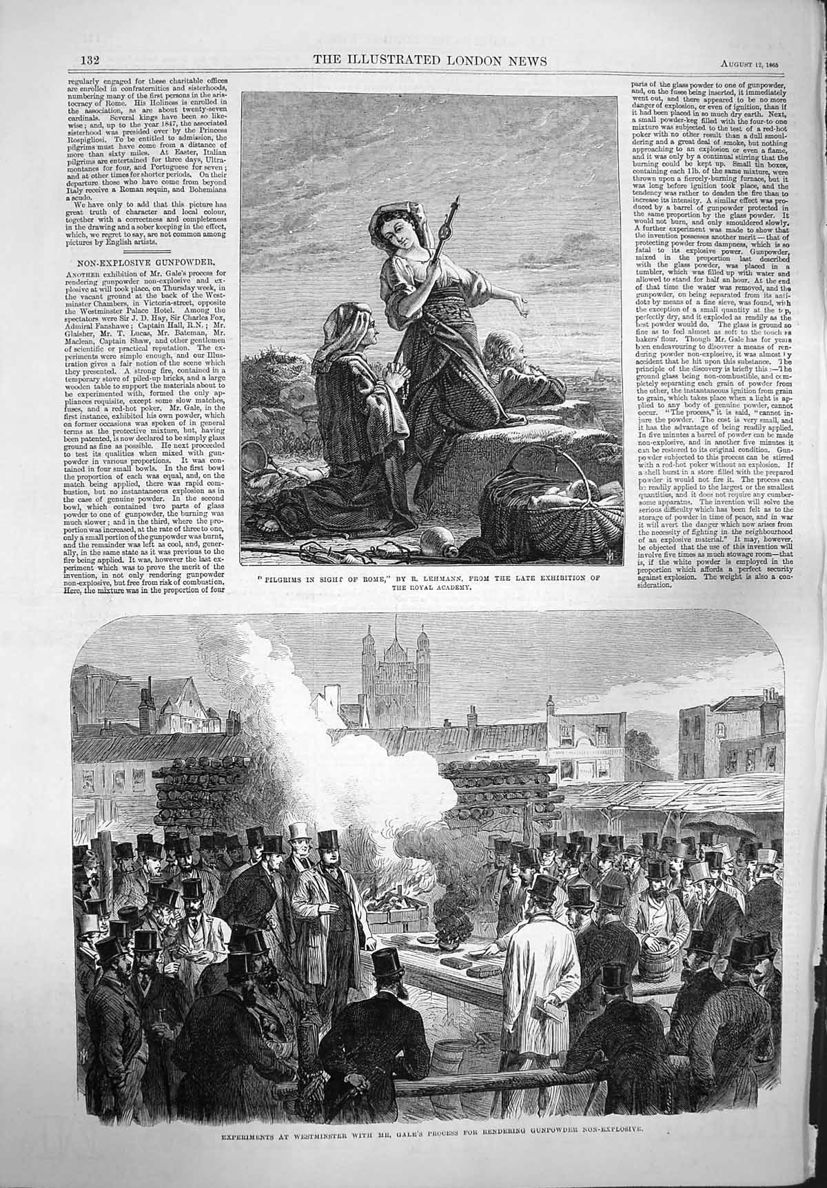 Old Antique Print 1865 Pilgrims Rome Westminster Gale Gunpowder Explosive 19th