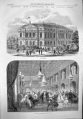 Old Antique Print 1865 Theatre Baden-Baden Salon De Conversation Dancing 19th