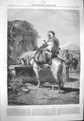 Original Old Antique Print 1865 Scene Road Jerusalem Man Horse Drinking Well