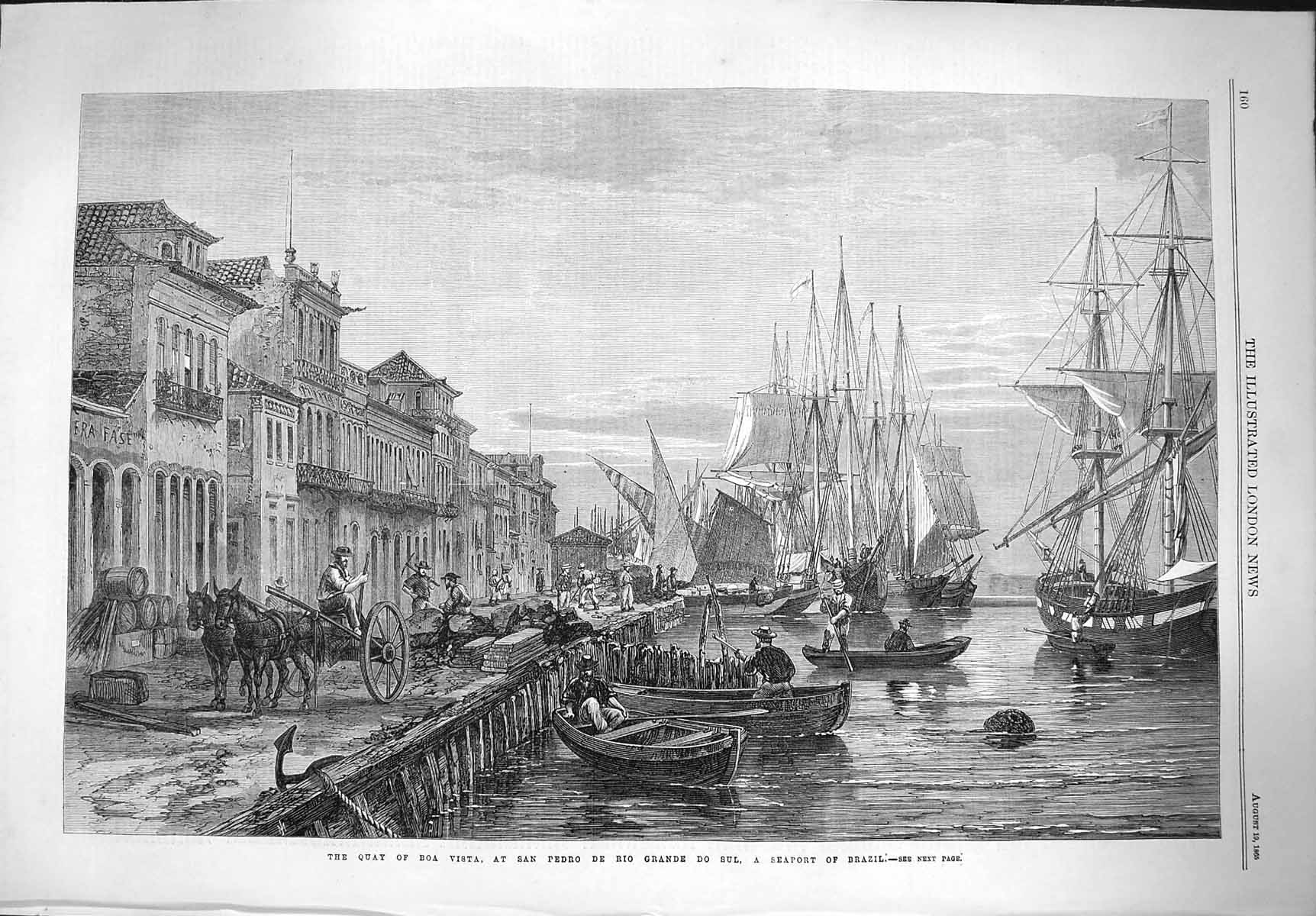 Old Antique Print 1865 Quay Boa Vista San Pedro De Rio Grande Sul Brazil 19th