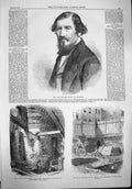 Original Old Antique Print 1865 Professor Aytoun Edinburgh London Wall Aldgate