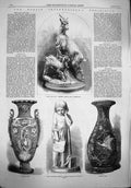 Original Old Antique Print 1865 Dublin Exhibition Statue Bibella Gillie Hound