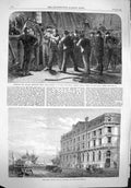 Old Antique Print 1865 Eastern Railway Terminus Hotel Harwich Navy Ship 19th