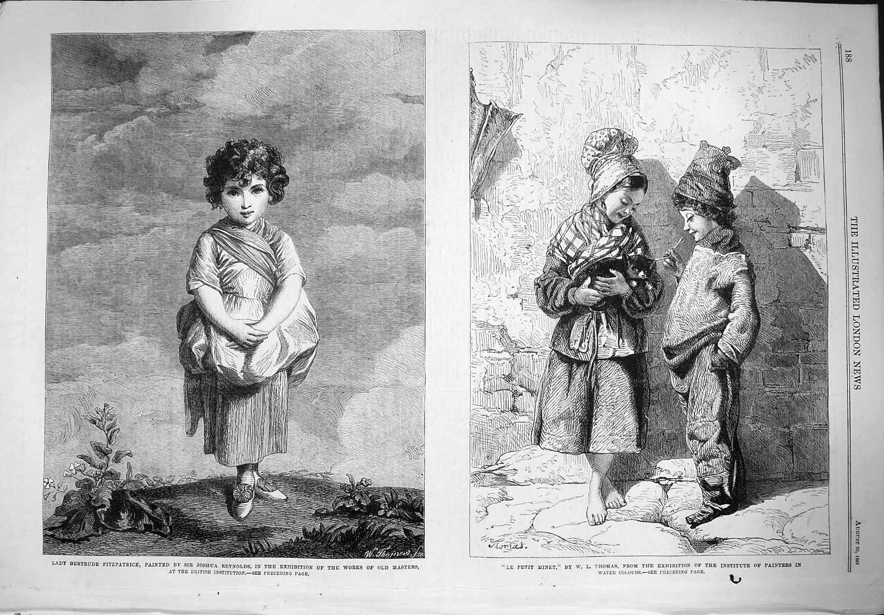 Original Old Antique Print 1865 Lady Gertrude Fitzpatrick Reyns Petit Minet