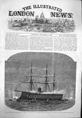 Old Antique Print 1865 Navy Festival Cherbourg French Ship Magenta Lights 19th