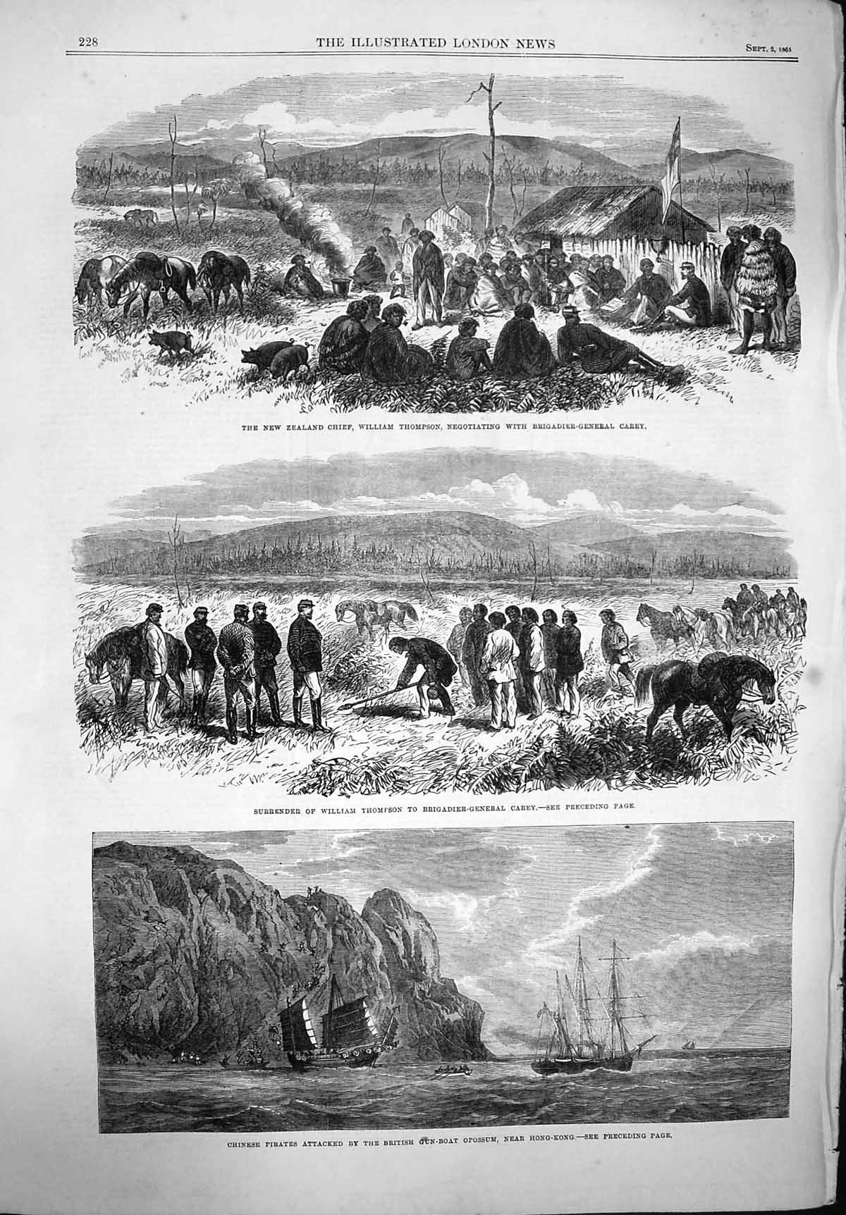 Old Antique Print 1865 New Zealand Chief William Thompson Carey Opossum 19th