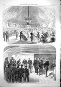 Original Old Antique Print 1865 Navy Festival Portsmouth Victory Ship Reception
