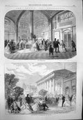 Old Antique Print 1865 Baden-Baden Trink Halle Place De La Conversation 19th