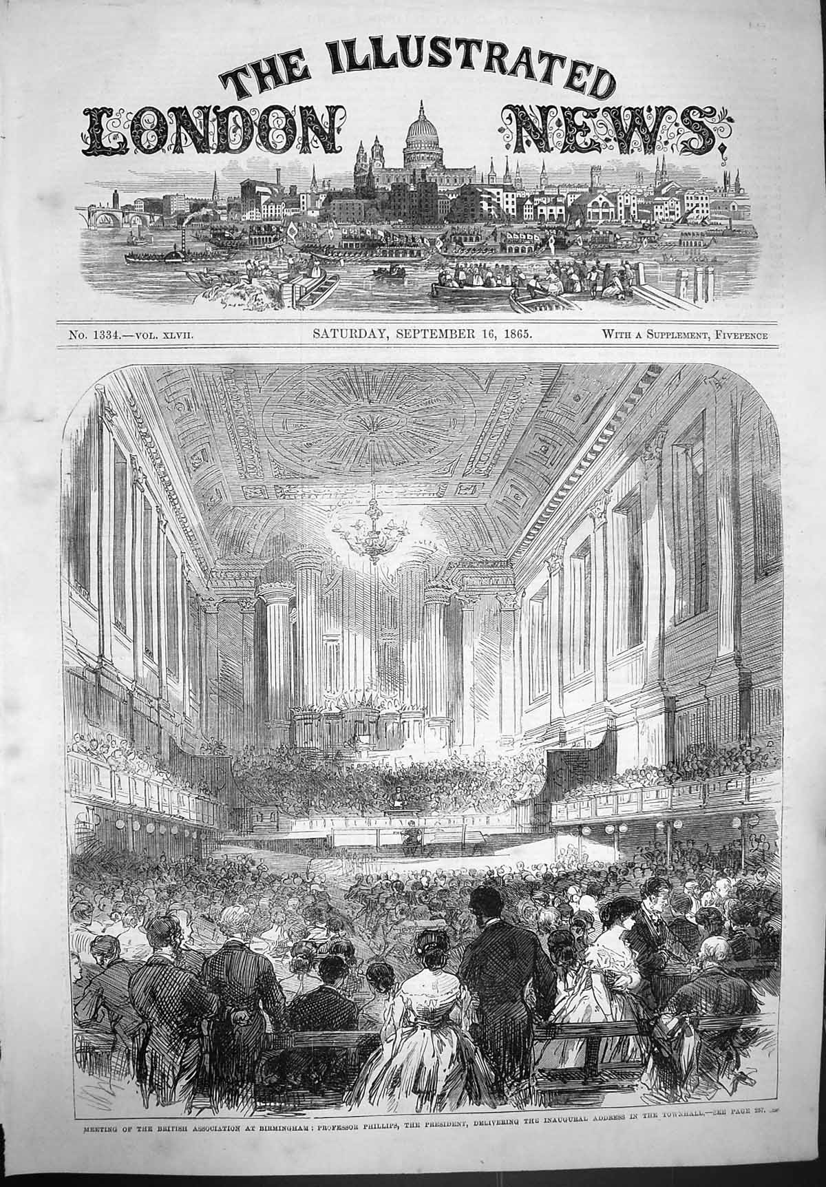 Old Antique Print 1865 Professor Phillips President British Association 19th
