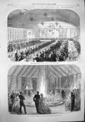 Original Old Antique Print 1865 Mayor Banquet Navy Festival Portsmouth Fountain