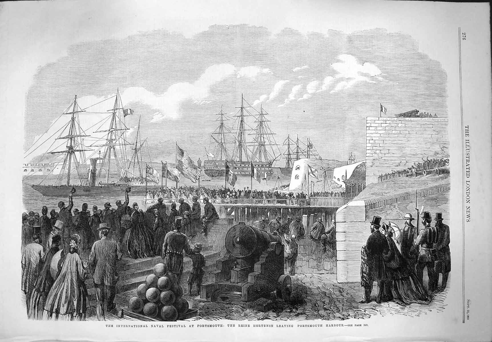 Old Antique Print 1865 International Naval Festival Portsmouth Hortense 19th