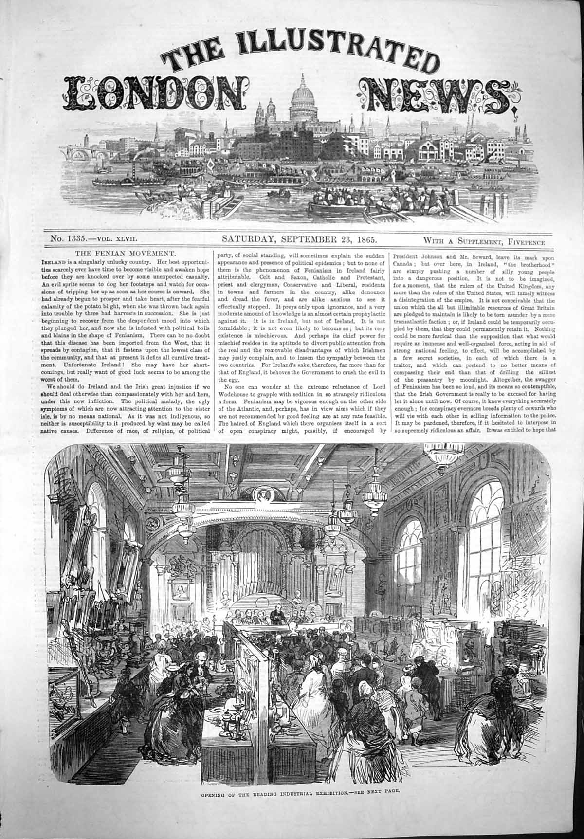 Original Old Antique Print 1865 Opening Reading Industrial Exhibition Victorian