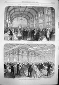 Original Old Antique Print 1865 British Association Birmingham Townhall Soiree