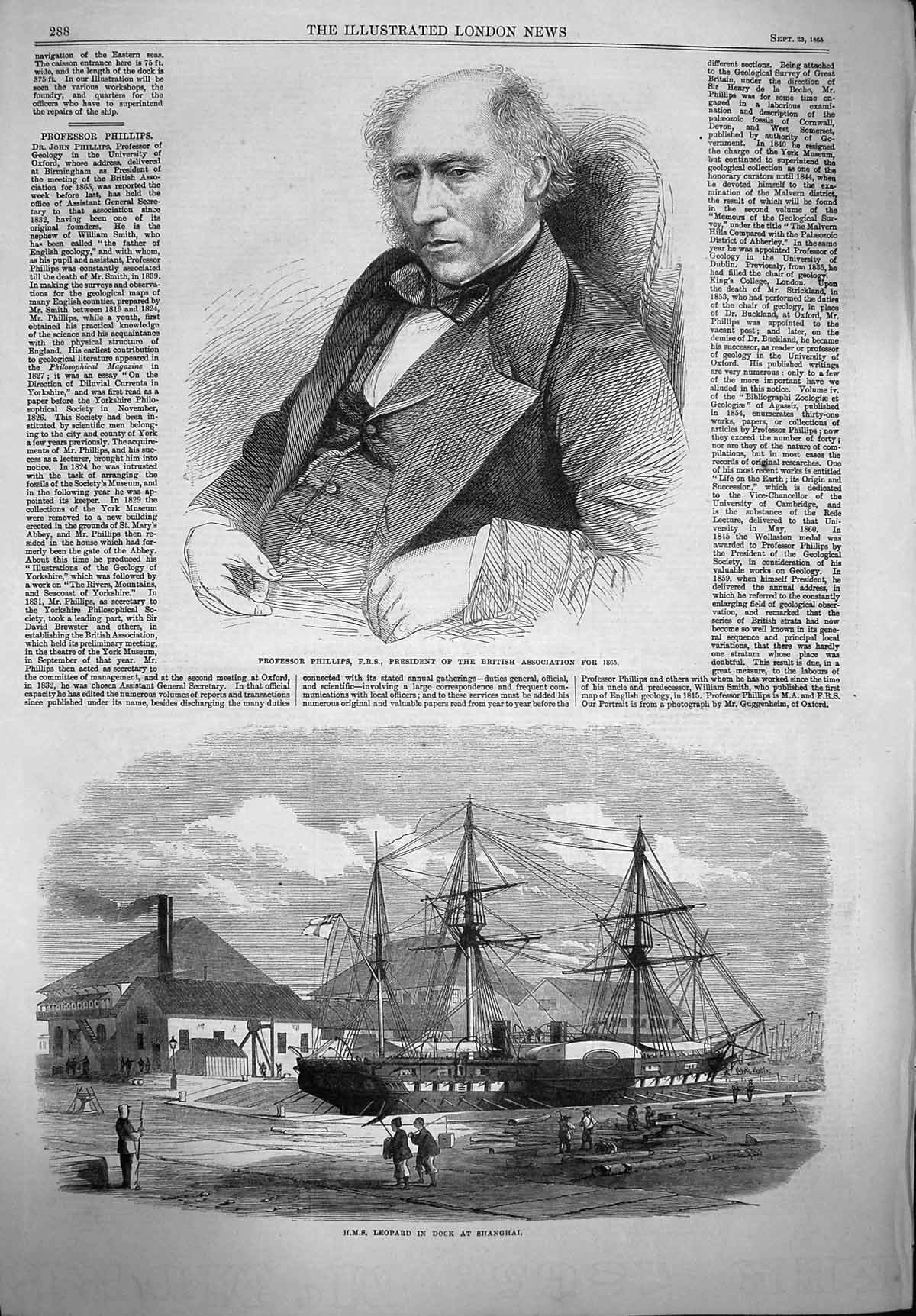 Original Old Antique Print 1865 Professor Phillips Ship H.M.S. Leopard S 19th