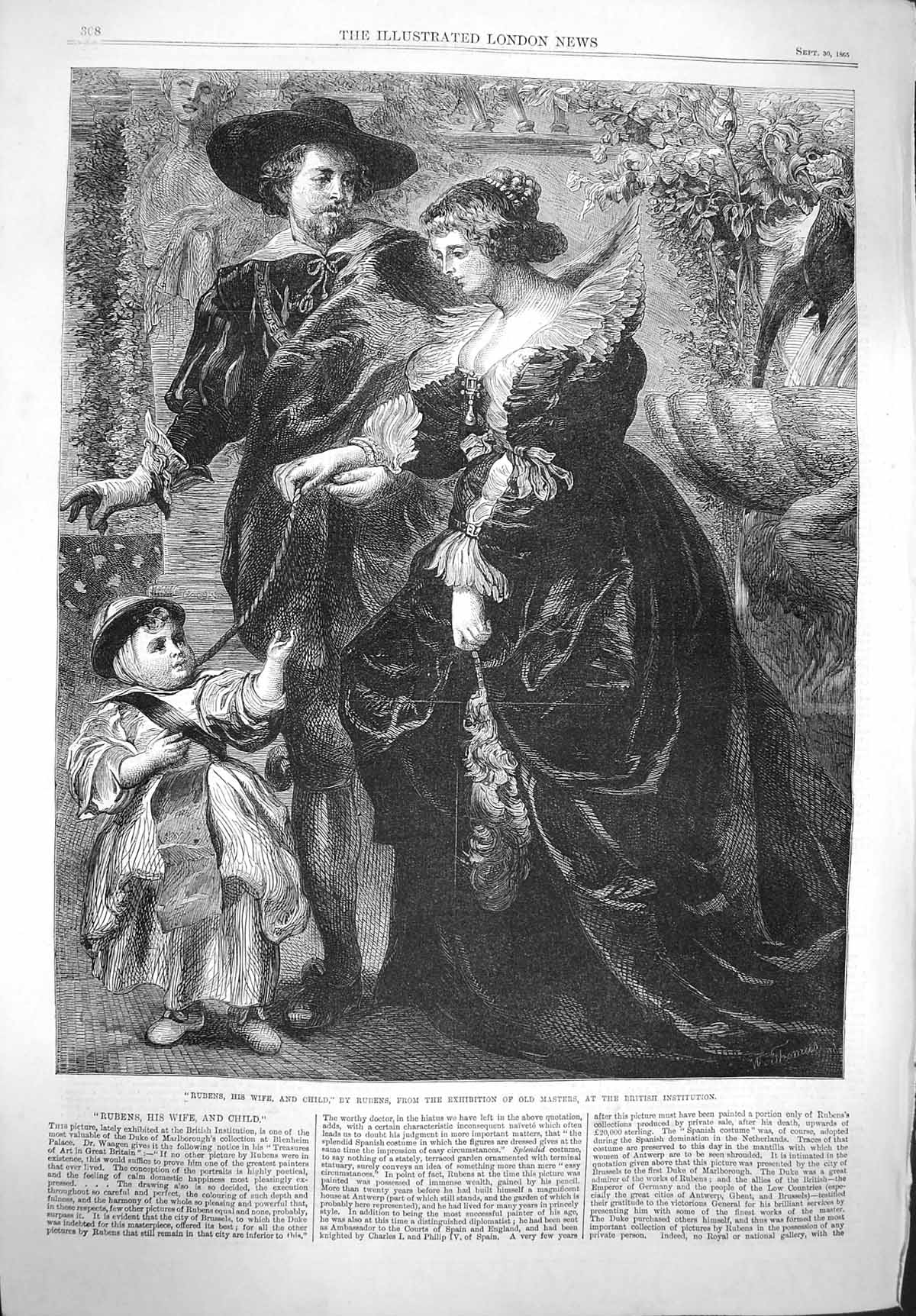 Original Old Antique Print 1865 Rubens Wife Child Portrait British Exhibition