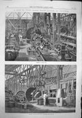 Original Old Antique Print 1865 Penn'S Marine Engine Factory Greenwich Casting