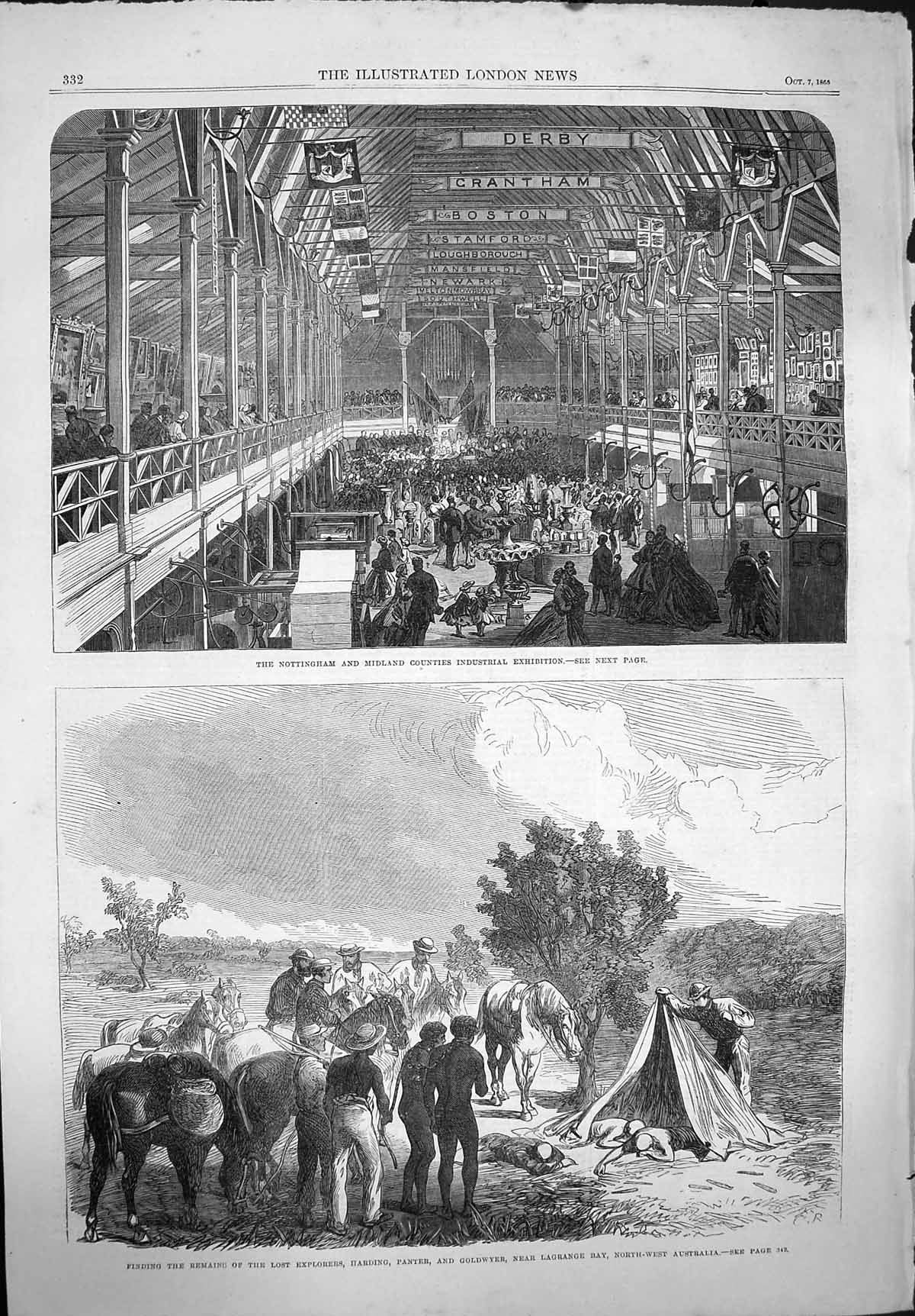 Original Old Antique Print 1865 Nottingham Industrial Exhibition Harding Gwyer