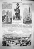 Old Antique Print 1865 Harvest Bywell Chapel Westminster Church Chieftain 19th