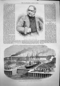 Original Old Antique Print 1865 Herring Animal Painter Graving Dock Jarrow Tyne