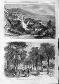 Original Old Antique Print 1865 Town Basseterre Guadaloupe Cours Nolivos Indies