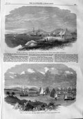 Original Old Antique Print 1865 Isle Mussowah Red Sea Chinese Junks Ship 19th