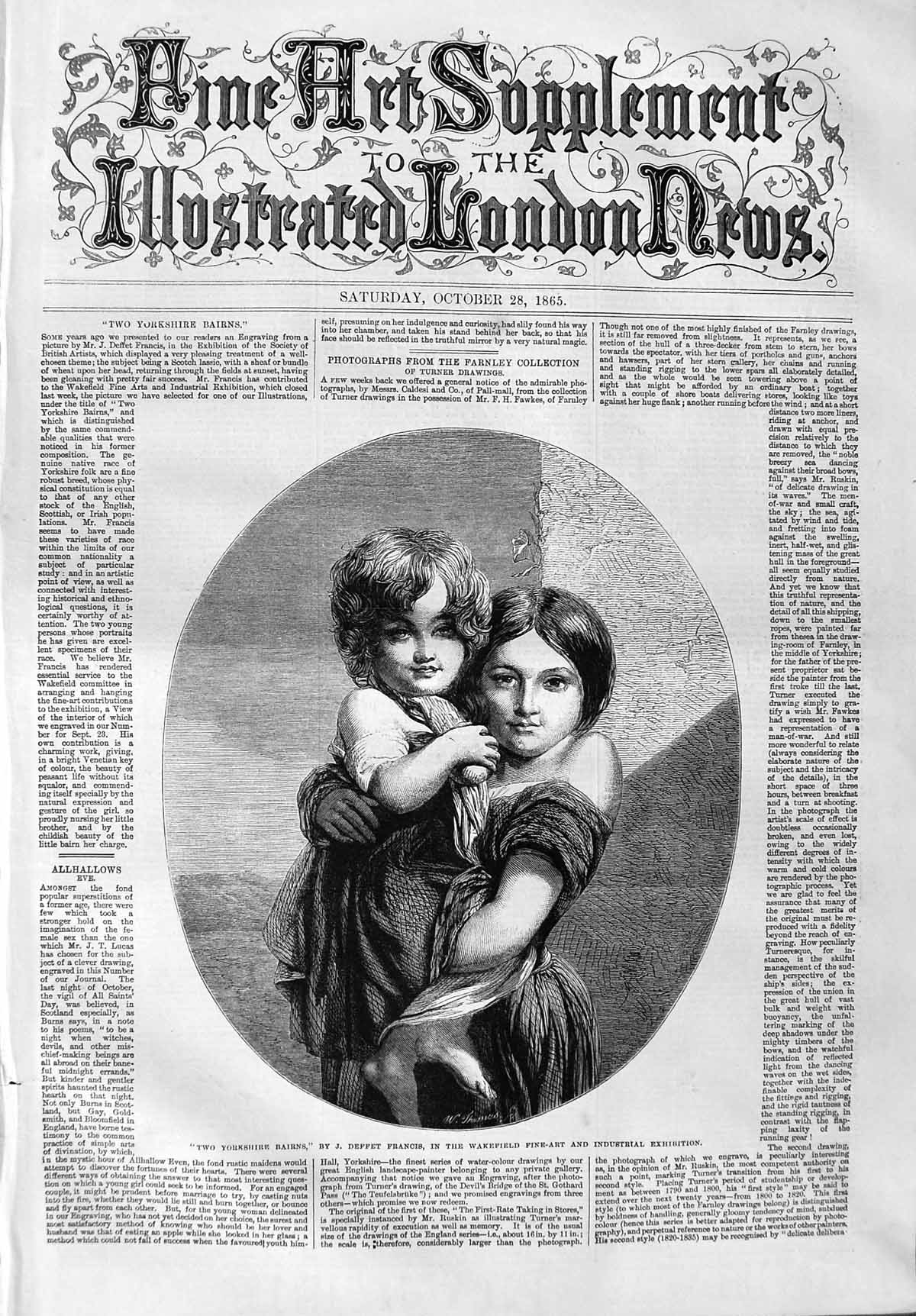 Old Antique Print 1865 Portrait Yorkshire Bairns Children Deffet Francis 19th