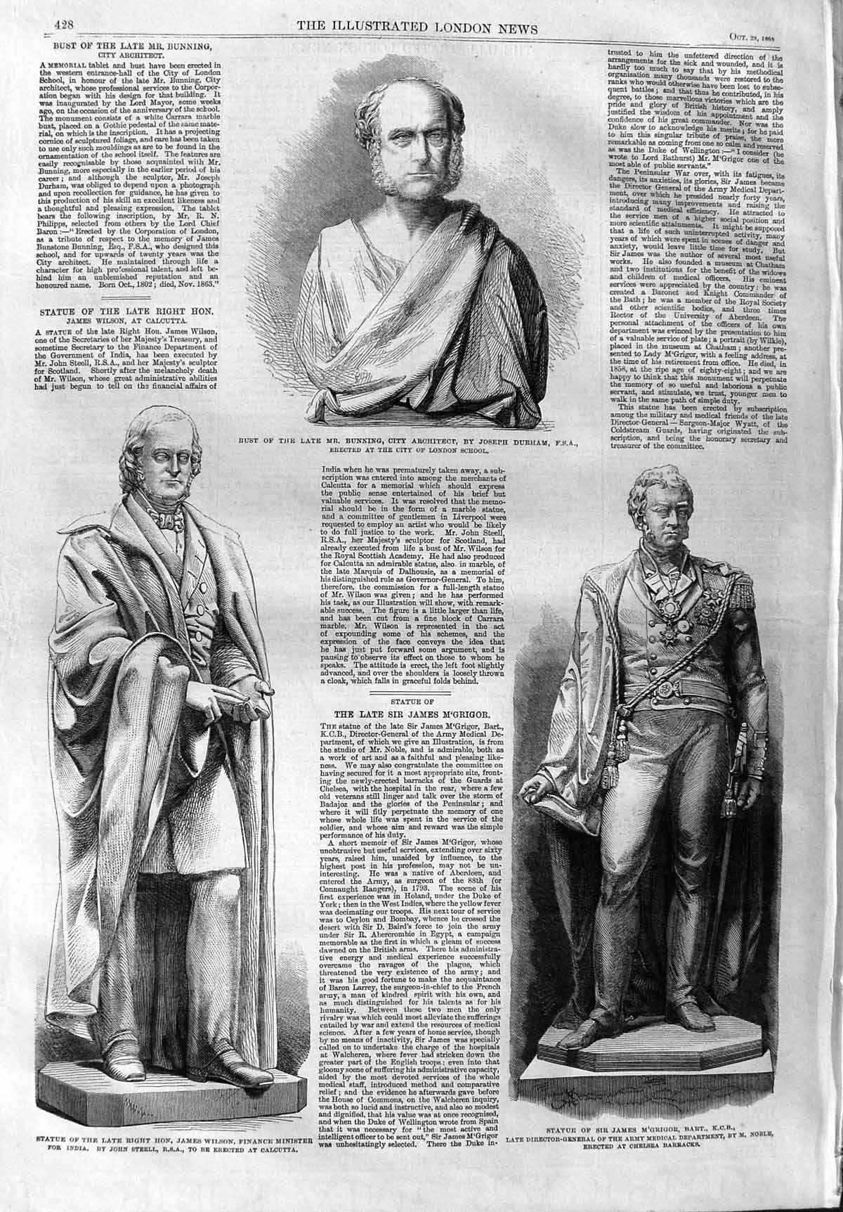 Old Antique Print 1865 Bust Bunning James Wilson James M'Grigor Chelsea 19th