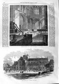 Original Old Antique Print 1865 Romsey Abbey Church Hampshire Archi Victorian