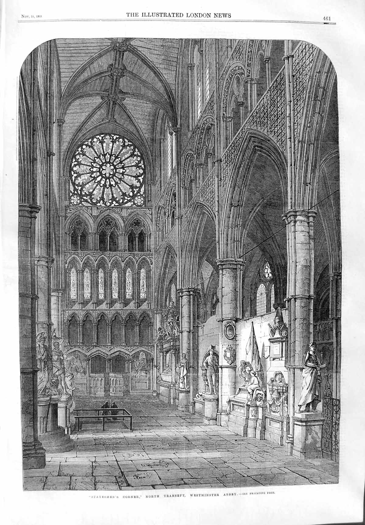 Old Antique Print 1865 Statesman Corner North Transept Westminster Abbey 19th