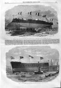 Original Old Antique Print 1865 Launch Affondatore Ship Cupola Italy Victoria