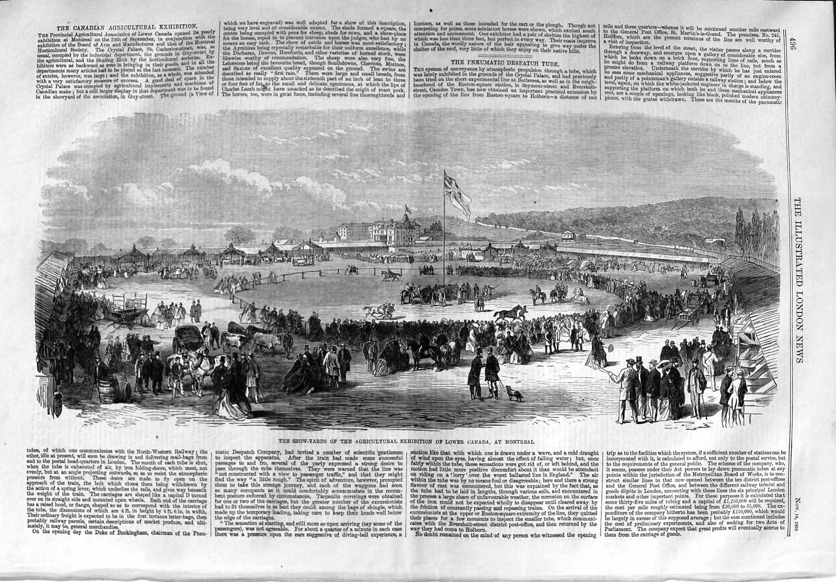 Old Antique Print 1865 Show Yards Agricultural Exhibition Canada Montreal 19th