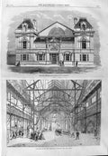 Original Old Antique Print 1865 Gymnasium Myrtle Street Liverpool Interior 19th