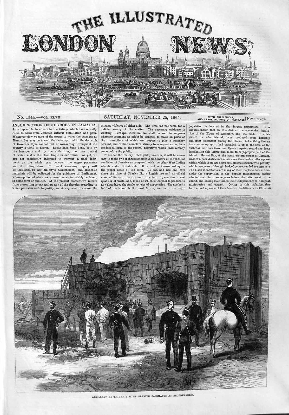 Original Old Antique Print 1865 Artillery Experiments Granite Shoeburyness 19th