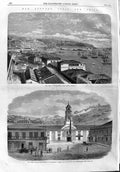 Old Antique Print 1865 War Spain Chili Valparaiso Plaza De La Intendencia 19th
