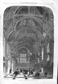 Original Old Antique Print 1865 Interior Guildhall London Architecture F 19th