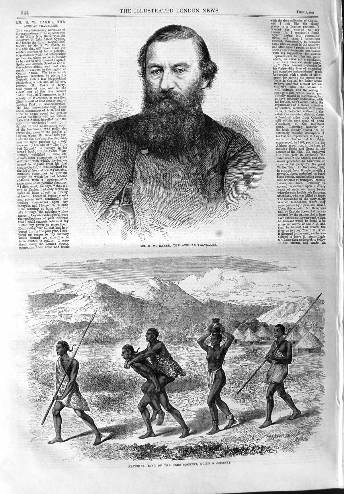 Old Antique Print 1865 Baker African Traveller Katchiba King Obbo Natives 19th