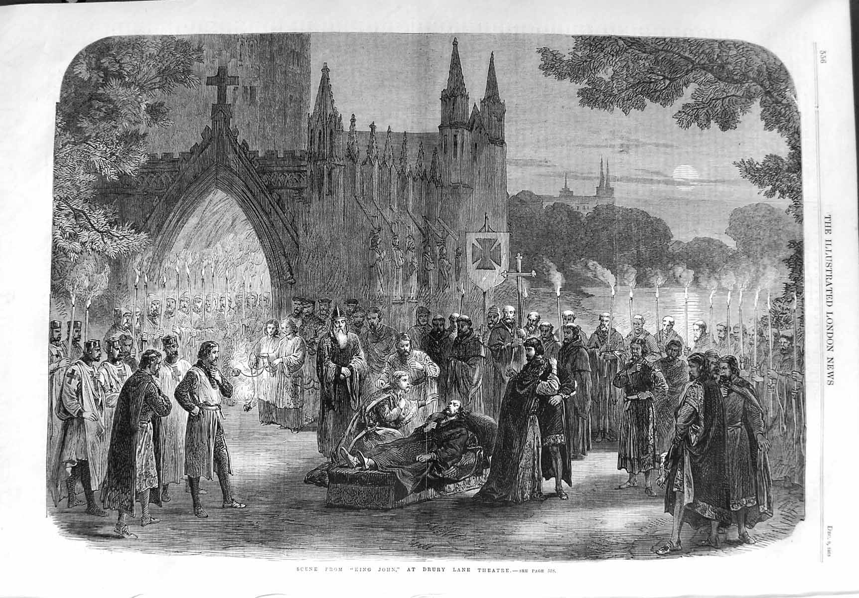 Original Old Antique Print 1865 Scene King John Drury Lane Theatre Fine Art