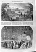 Original Old Antique Print 1865 Palace Laeken Brussels King LeopMiddlesex Army