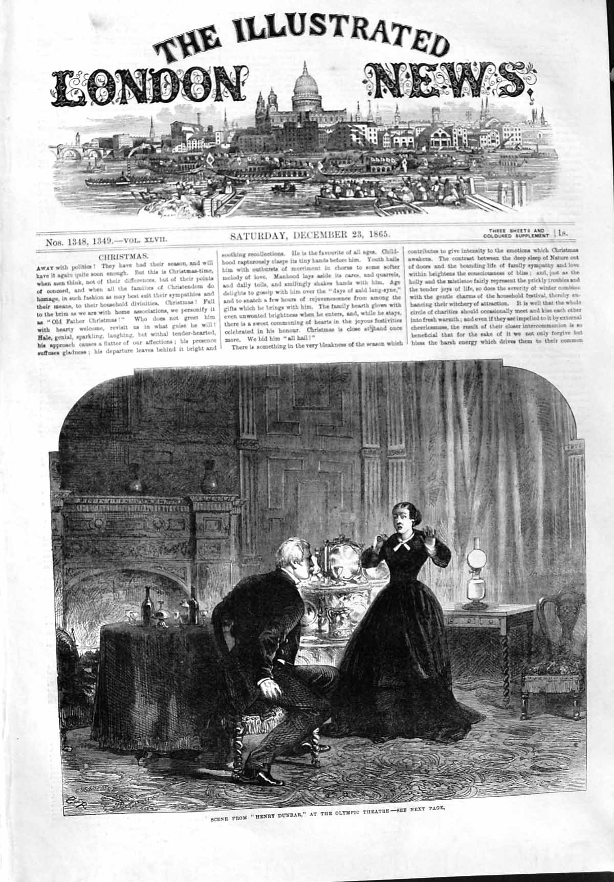 Original Old Antique Print 1865 Scene Henry Dunbar Olympic Theatre Victorian