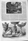 Original Old Antique Print 1865 Spread Eagle Tavern Crystal Palace Art Prizes
