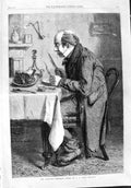 Original Old Antique Print 1865 Bachelor Christmas Dinner Table Chair Lucas