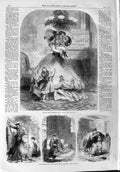 Original Old Antique Print 1865 Mother Children Christmas Mistletoe Sheep Dog