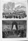 Original Old Antique Print 1865 King LeopChurch Gudule Brussels Funeral 19th