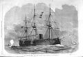 Original Old Antique Print 1866 Iron Clad Ship Screw Corvette Pallas Six Guns