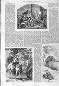 Old Antique Print 1866 Wayside Inn Munchausen Bear October Family Scene 19th