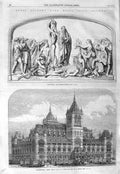 Original Old Antique Print 1866 Architecture Hall Art Sculpture Brazen Serpent