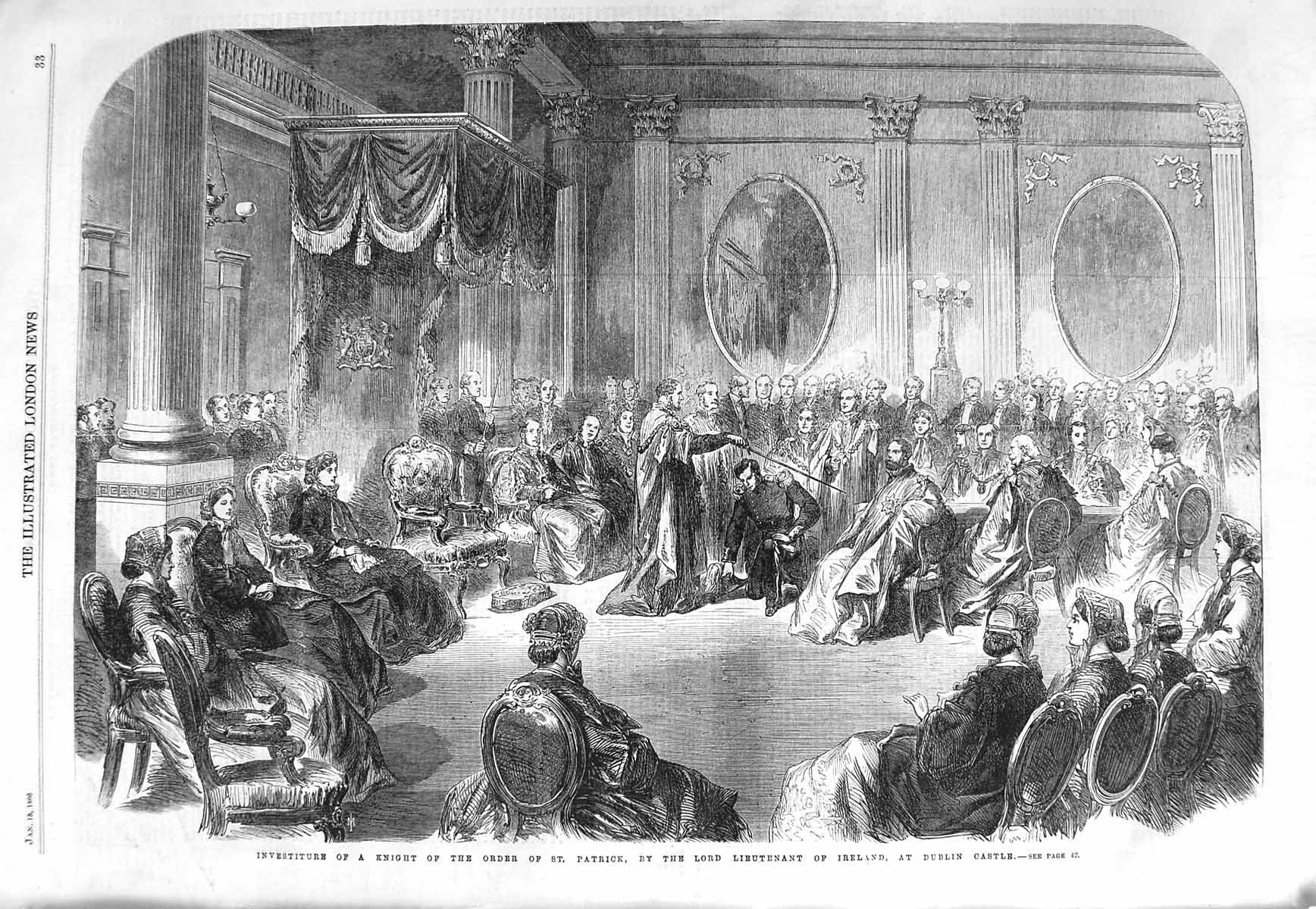 Original Old Antique Print 1866 Knight Patrick Lieutenant Ireland Castle Dublin