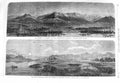 Old Antique Print 1866 Garden Shalimar Mountains Cashmere Srinagar Fort 19th