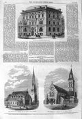 Old Antique Print 1866 Whitehall Clubhouse Westminster Church St. Michael 19th